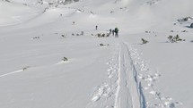 Ski touring in winter alps mountain nature in beautiful sunny day adventure freeride
