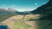 aerial view over a valley town in Norway 