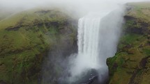 Waterfall In Iceland. Amazing View Of The Skogafoss Waterfall