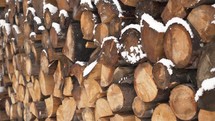Firewood background Fire wood stacked prepared for winter season heating in countryside
