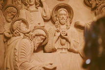 Statue of Jesus in a Roman Catholic church with the Eucharist at the last supper