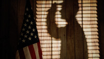 Military Soldier Shadow Silhouette Salute Near The American Flag