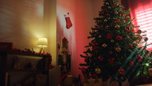 Lamp and Christmas tree in the main hall of the hotel