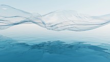 Flowing transparent cloth with water surface, 3d rendering.
