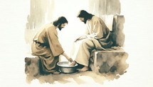 Jesus Christ's anointed. Passion Wednesday. Watercolor Biblical Illustration