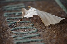 Fall leaf on a welcome mat.