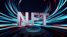 NFT concept with spin lines effect background, 3d rendering.
