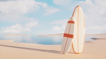 Surfboard at the beach, 3d rendering.
