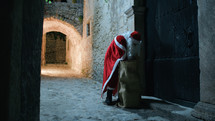 Santa Claus searching for present to deliver