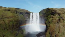 Waterfall In Iceland. Amazing View Of The Skogafoss Waterfall