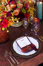 Fancy place setting fall table design florals