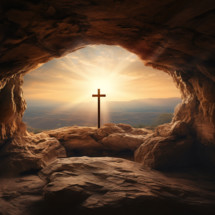 A cross at the end of an empty tomb