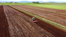 Tractor Cultivating process aerial view