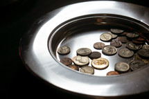 coins in an offering plate 