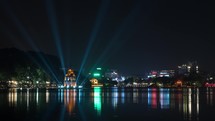 Timelapse of night Hanoi with colorful Hoan Kiem Lake