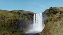 Waterfall In Iceland. Amazing View Of The Skogafoss Waterfall