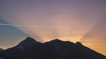 Magic light of sun sky above alps mountains nature at colorful winter sunnset Time lpase 4K
