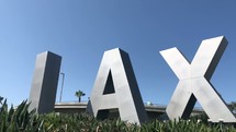 The famous LAX airport sign at Los Angeles International Airport.