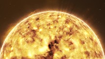 3D animation reveals the sun's fiery surface, capturing solar flares. panning camera. - Close up	