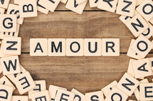 amour in scrabble pieces