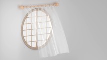 Loop animation of the blowing curtain, interior background, 3d rendering.
