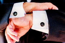Father of the bride Man with cuff links that say I LOVED HER FIRST wedding 