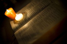 candles burning sitting on a Bible