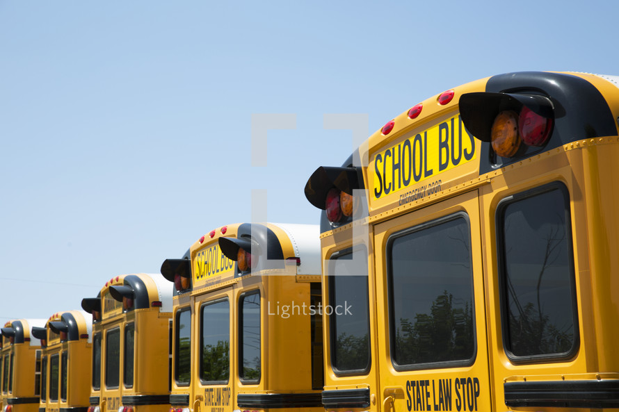 row of school buses 