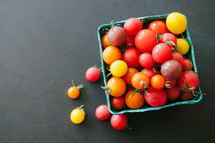 Basket of cherry tomatoes.