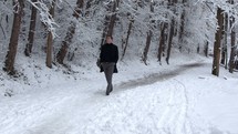 a man walking on a snowy path 
