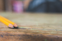 pencils on a student desk 