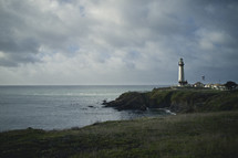 A lighthouse on the sea.