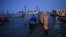 gondolas in the harbor in Venice 