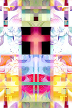 Crosses in abstract patchwork layout - colorful and modern - combo of my cross artwork, AI input and further editing