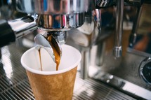 brewing espresso in a coffee shop 