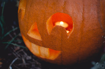 a carved pumpkin lantern