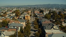 aerial view over a neighborhood in Oakland, CA