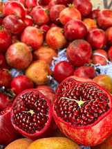 Pomegranate fruits. Fruit trade in the market.