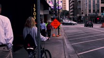 pedestrians on a city sidewalk 