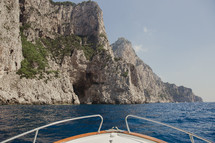 boat stern and sea cliffs 