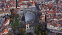 Roman Theatre of Arles aerial top shot sunrise France