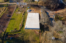 Aerial Drone Shot Of Foundations, Construction Site Platform