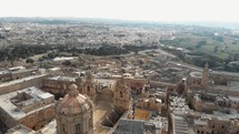 St Publius church dome and Malta, Mdina cityscape. Aerial view