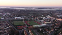 Arles football fields aerial shot morning France 