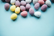 Easter candy on a blue background