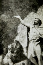 A depiction of Daniel in the lion's den