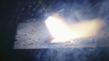Slow motion of welding process. close up