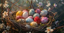 Easter eggs in basket. 