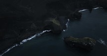 Iceland Black Sand Beach At Night Aerial Drone View With Waves And Seagulls 
