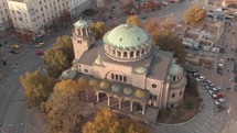 4k Aerial Drone Footage of St Nedelya Church in Sofia, Bulgaria